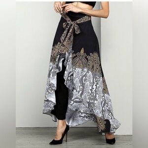 NWT Reborn Bohemian Unique Palazzo Paisley High Low Wrap Skirt Pants S